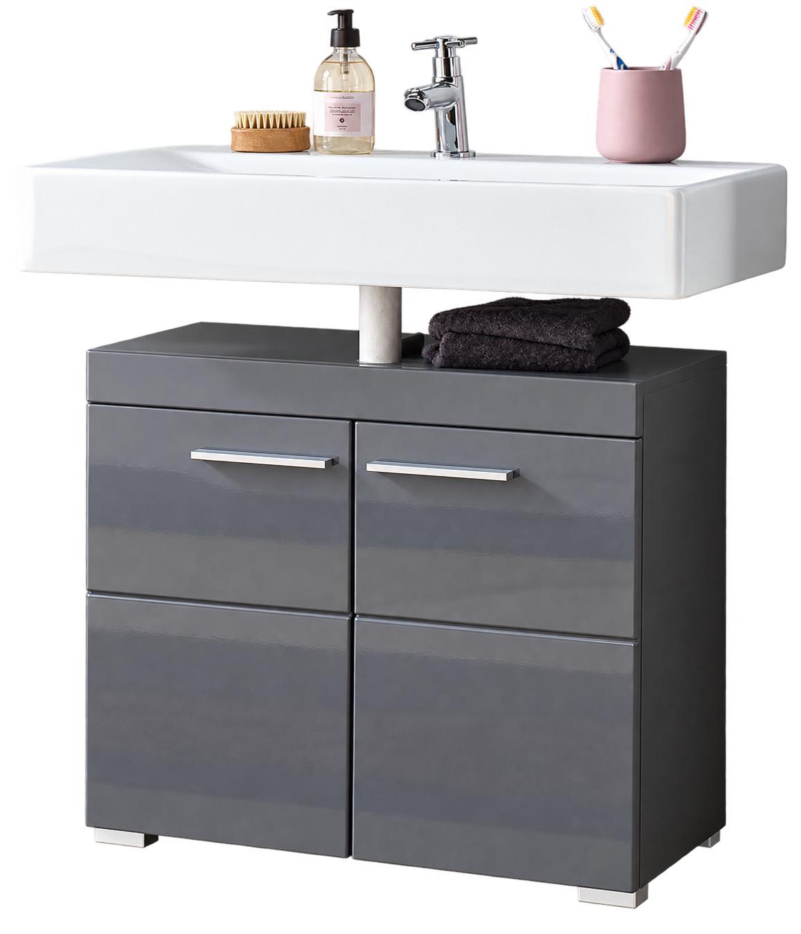 WASCHBECKENUNTERSCHRANK grau Hochglanz 60 x 56 cm, Badschrank 2-türig - Grau, Holzwerkstoff/Kunststoff (60/56/34cm) - Top.Furn