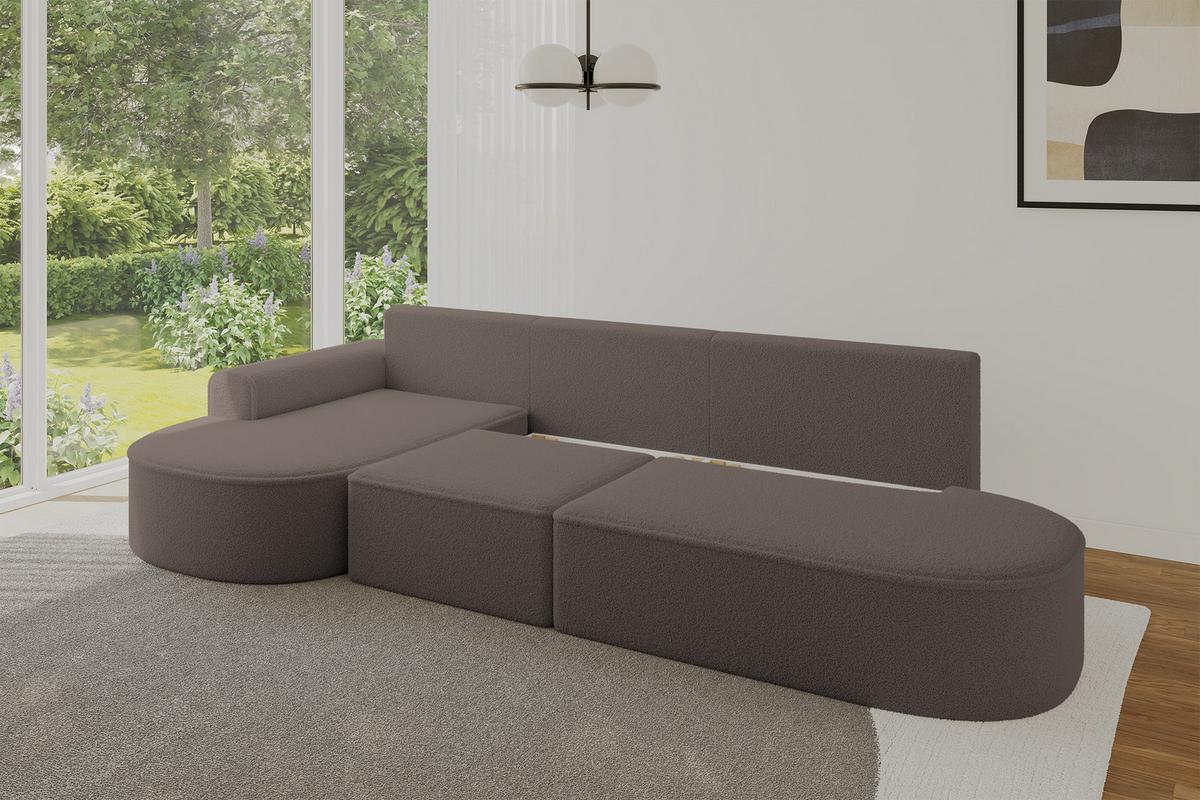 ECKSOFA mit Schlaffunktion Ottomane Links MARI L2-S 368X167X85 Braun Bouclé - Schwarz/Braun, Holzwerkstoff/Kunststoff (368/167cm) - ALTDECOR