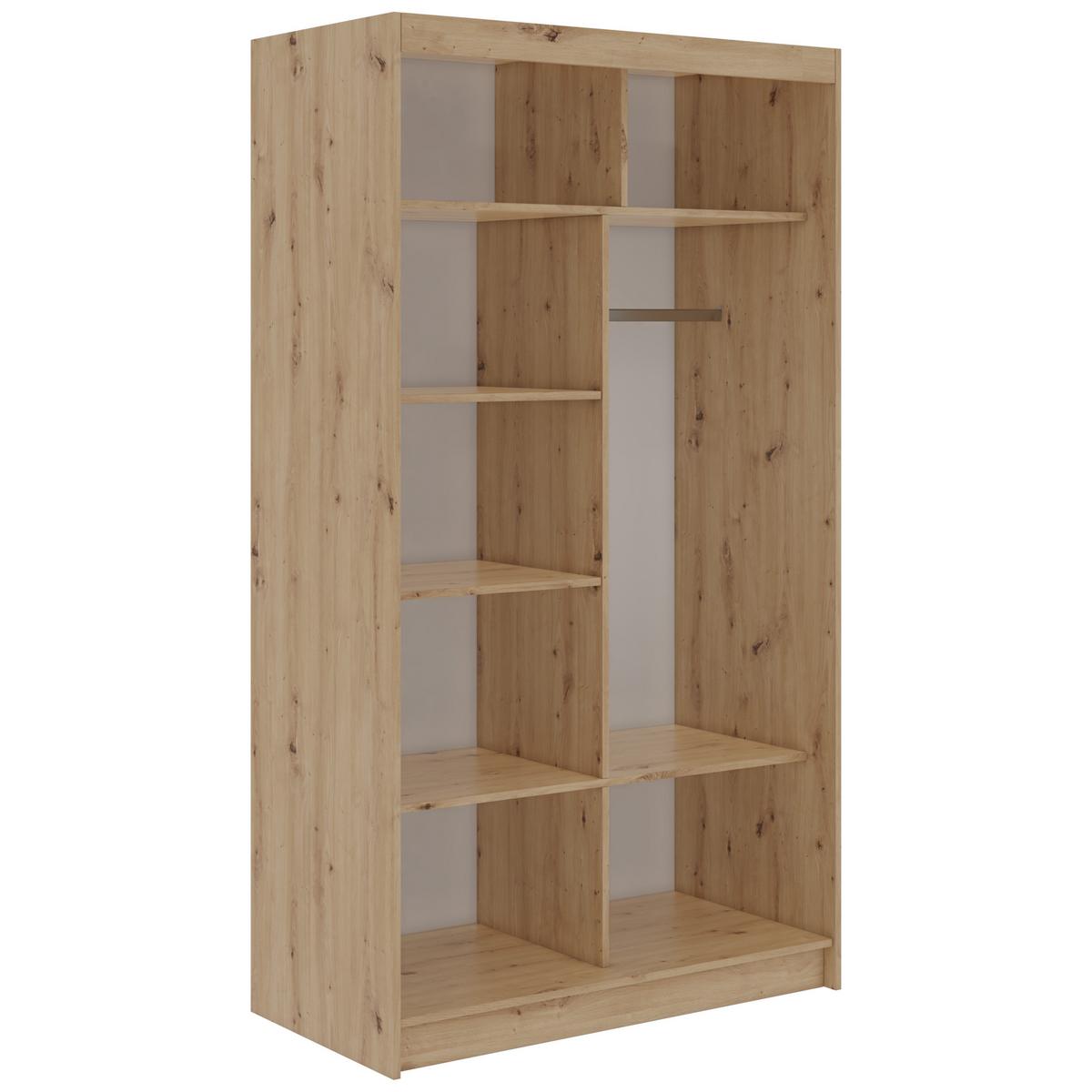 SCHWEBETÜRENSCHRANK 120 - SKORIA - Eiche Artisan mit Spiegel - Alufarben/Eiche Artisan, Holzwerkstoff/Metall (120/216/61cm) - MKS