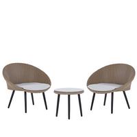 BALKONSET 2-Sitzer Rattan natürlich Auflagen hellbeige Ortigia - Beige/Schwarz, Kunststoff - Beliani