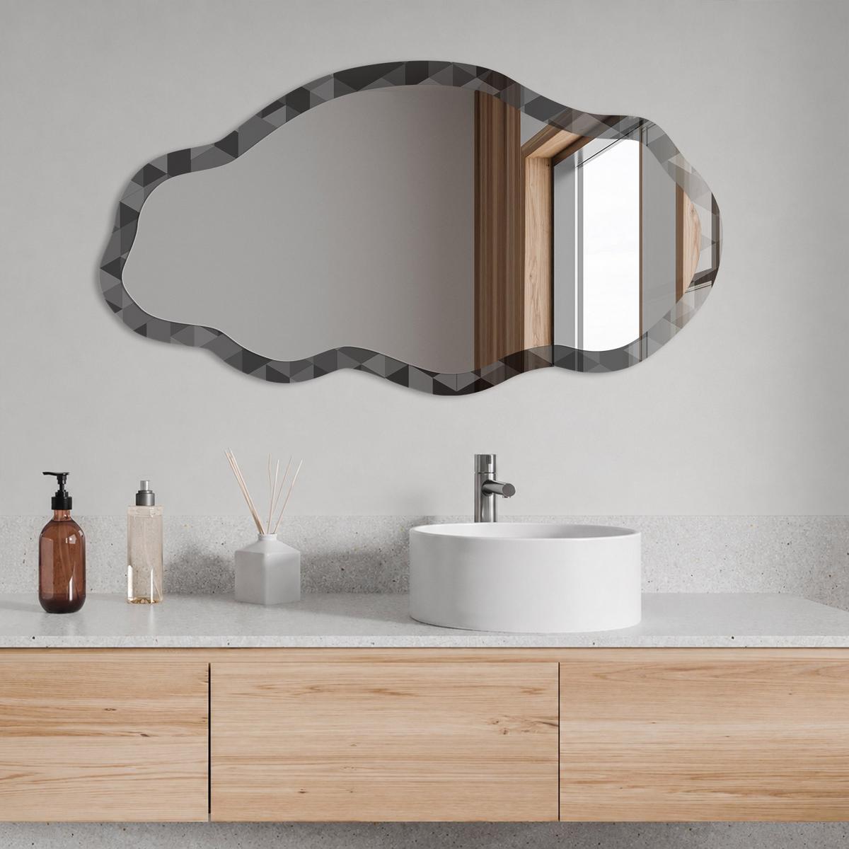 SPIEGEL 90x45 cm asymmetrisch mit Druck - Geometrisches Mosaik - Transparent, Glas (45/90/0.4cm) - TULUP