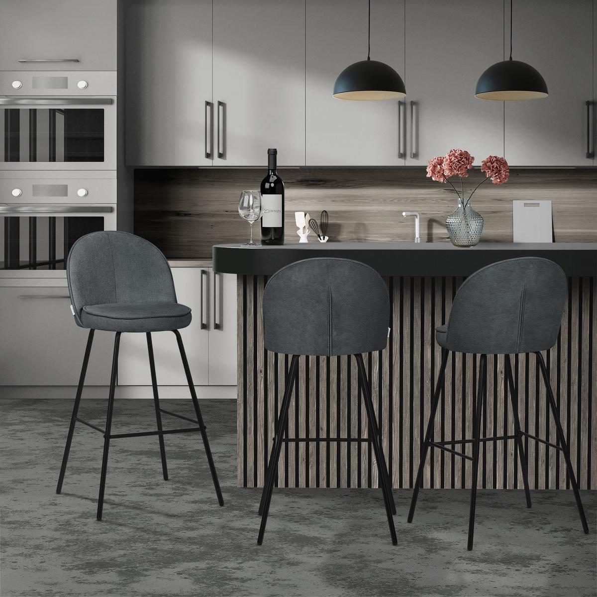BARHOCKER 4er Set Anthrazit mit Stoffbezug - Anthrazit/Schwarz, Textil/Metall (52/102/50cm) - ML-DESIGN