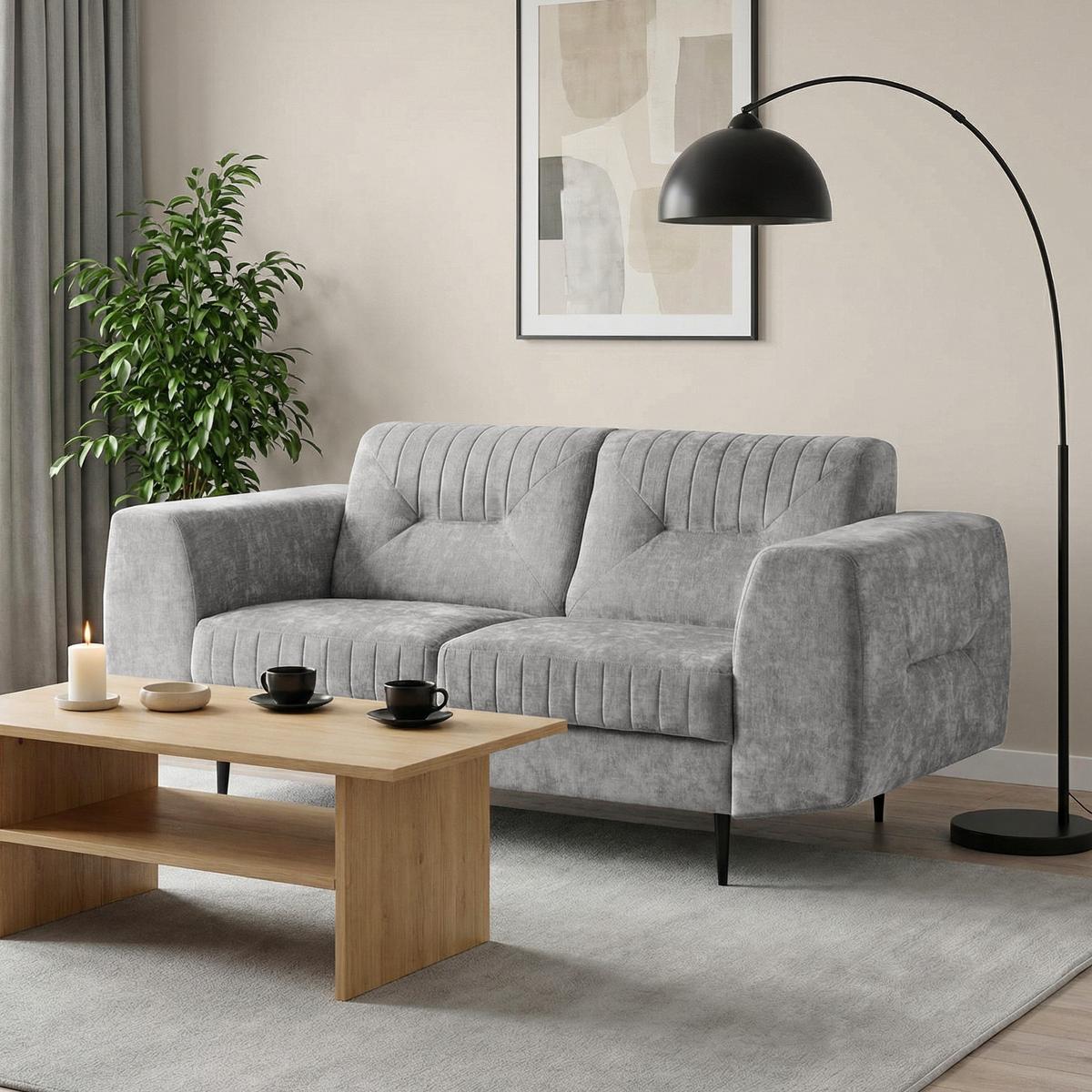 SOFA Venezia 2-Sitzer mit Metallbeinen, hellgrau, 233 cm - Hellgrau/Schwarz, Holzwerkstoff/Metall (172/85/94cm) - Beautysofa