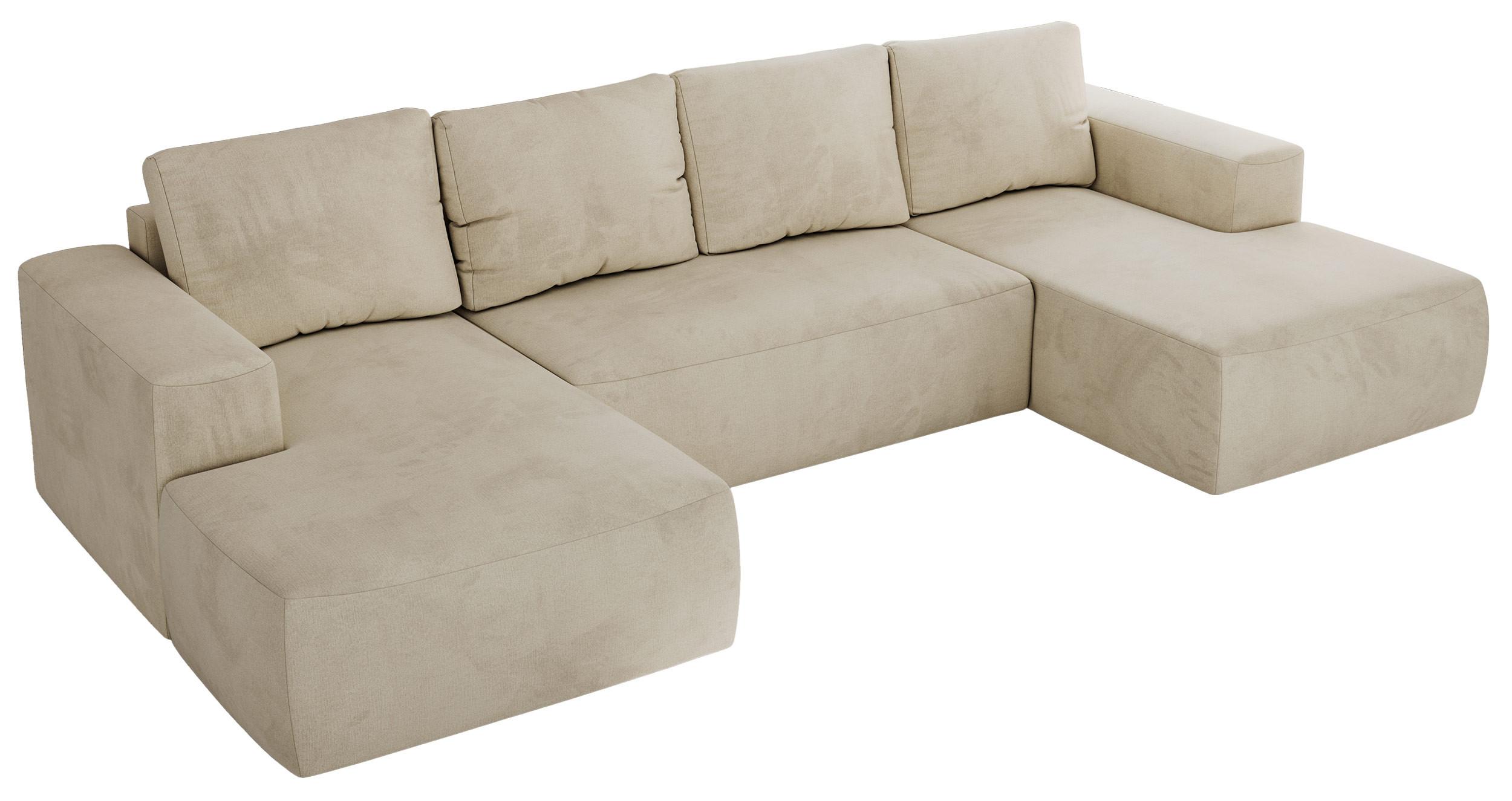 WOHNLANDSCHAFT TRENTINO U Beige Velvet - Beige/Schwarz, Kunststoff/Textil (334/91/163cm) - MKS