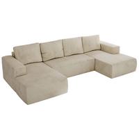 WOHNLANDSCHAFT TRENTINO U Beige Velvet - Beige/Schwarz, Kunststoff/Textil (334/91/163cm) - MKS