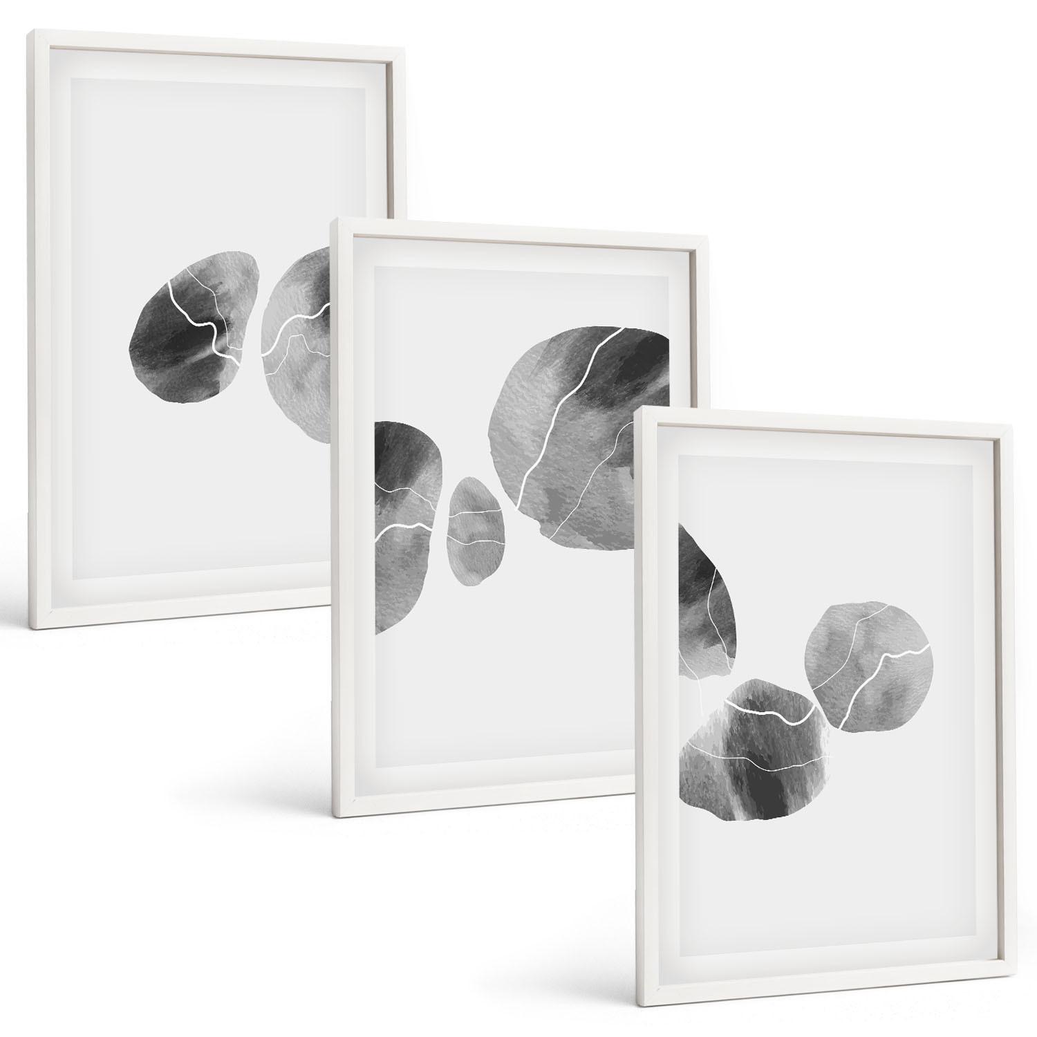 BILDER SET 3er Set - 40x60 cm Weißer Rahmen - Abstrakte Kunst, Farbspritzer - Weiß, Kunststoff (40/60cm) - TULUP