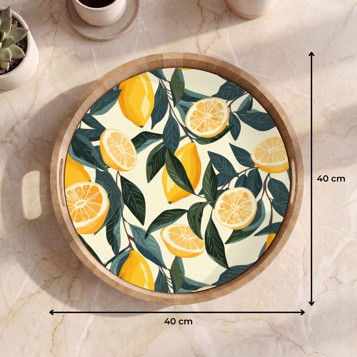 TABLETT Zitronen - Früchte - Blätter - Gelb - Grün - Beige 40x40 cm - Gelb, Holz (40/5/5cm) - OnlyWow