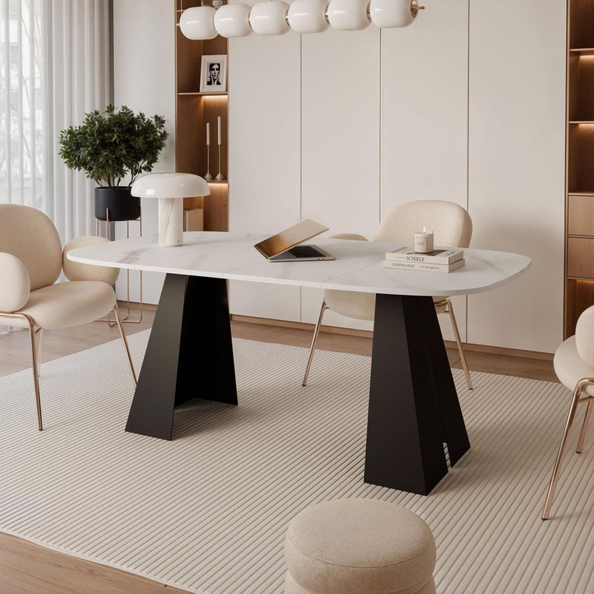 AUSZIEHTISCH ZELO 120/60/76 cm, Schwarz / Bianco (Weiß) - Perlmutt/Schwarz, Holzwerkstoff/Metall (60/120/76cm) - Idohome