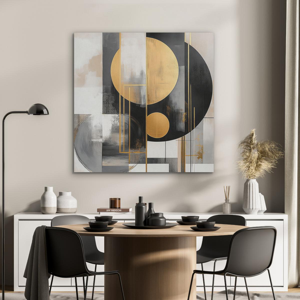 AKUSTIKBILD Abstrakt - Gold - Silber - Formen - Ästhetisch - Modern Akustikpaneele 90x90 cm - Goldfarben, Kunststoff (90/90/0.9cm) - MuchoWow