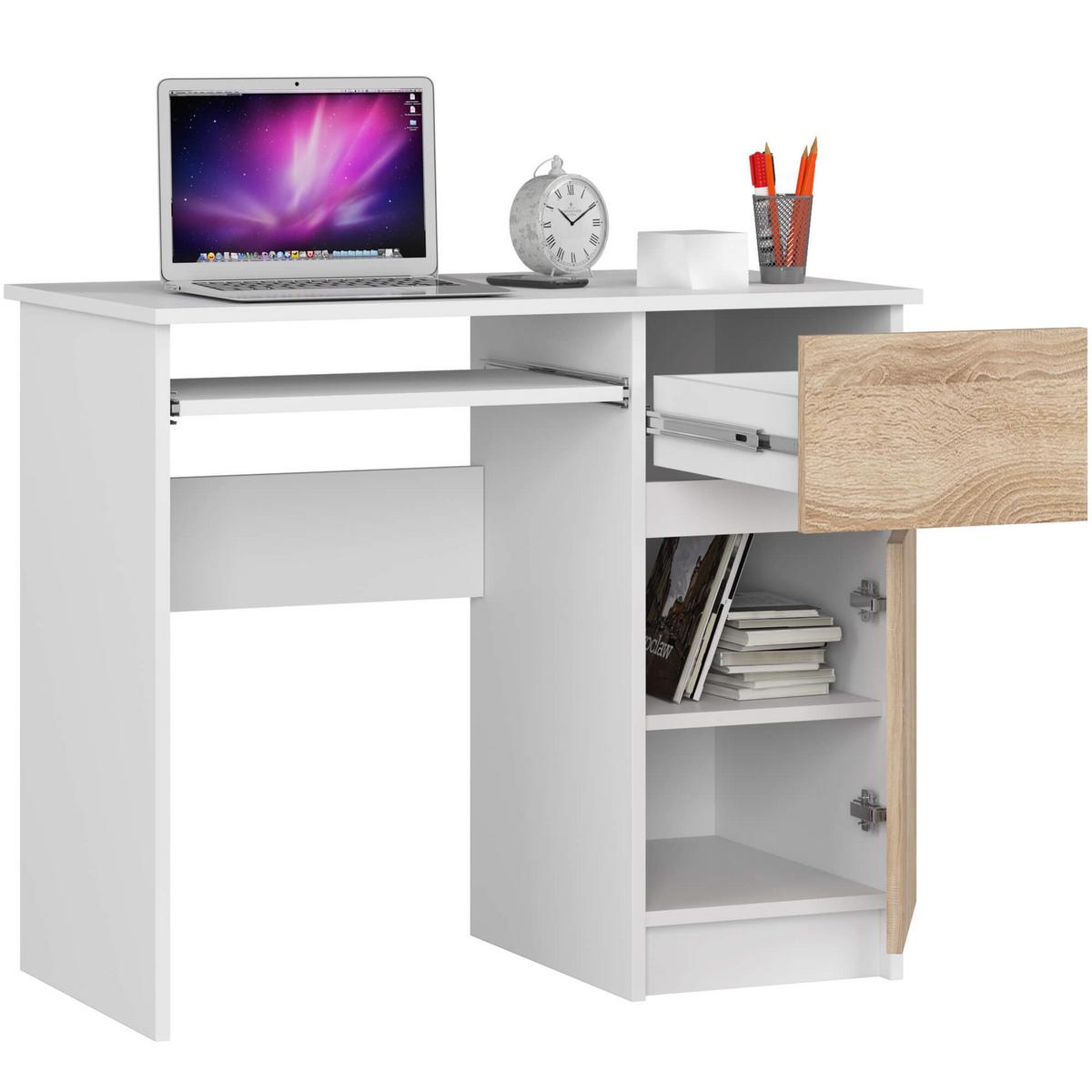 SCHREIBTISCH Weiß, Eiche Sonoma 77/90/50 - Weiß, Holzwerkstoff (120/50/77cm) - RAUMHIRSCH FURNITURE