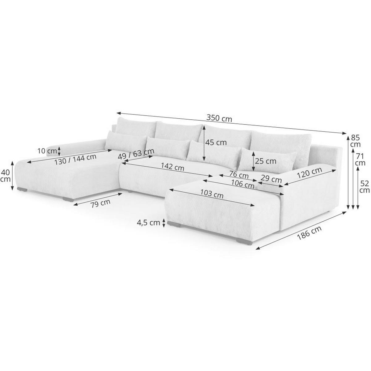 WOHNLANDSCHAFT Benny U dunkelblau - Schwarz/Dunkelblau, Textil/Metall (350/85/186cm) - Beautysofa