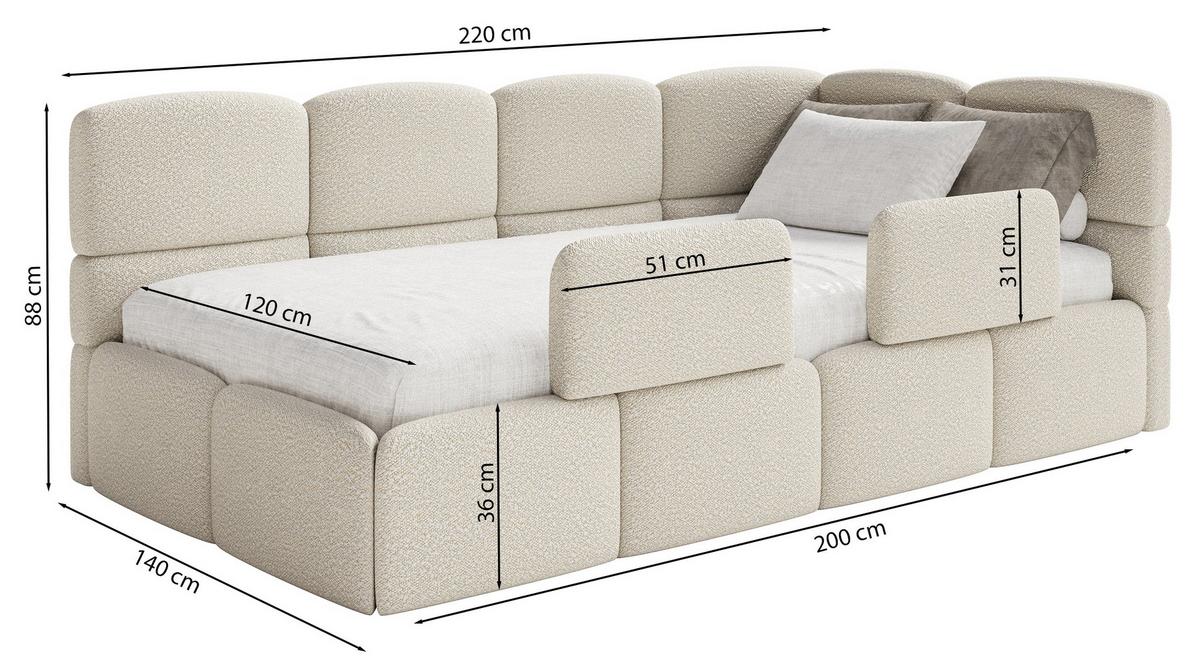KINDERBETT Cloudy Hellgrau 120 cm, Bouclé - Hellgrau/Schwarz, Kunststoff/Textil (120/200cm) - Selsey