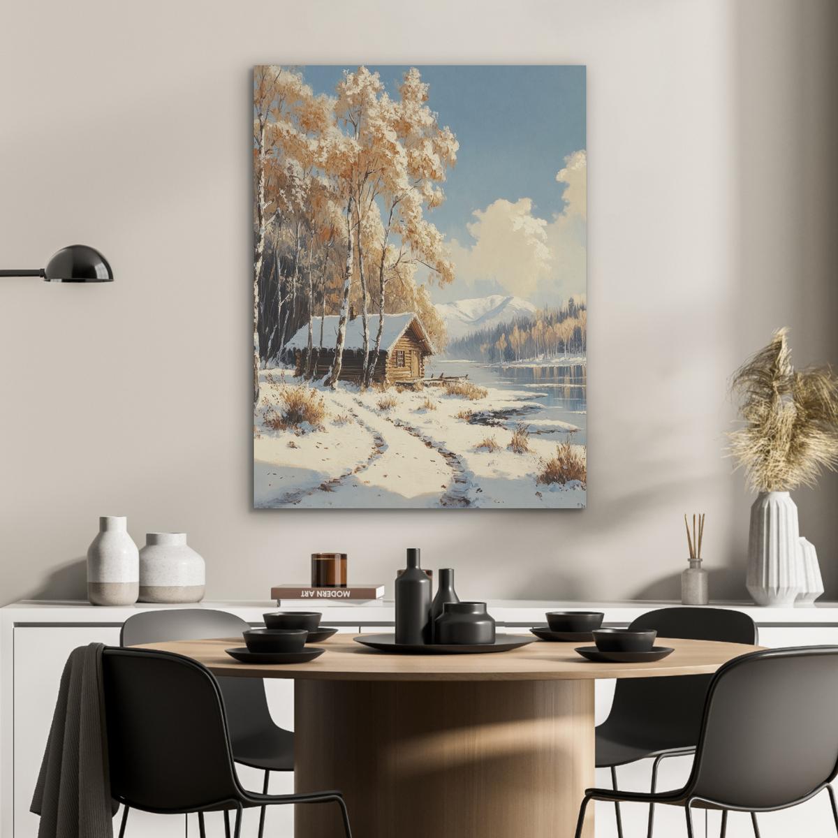 AKUSTIKBILD Winter - Schnee - Zuhause - Natur Wandbilder 60x80 cm - Hellbraun, Kunststoff (60/80/0.9cm) - MuchoWow