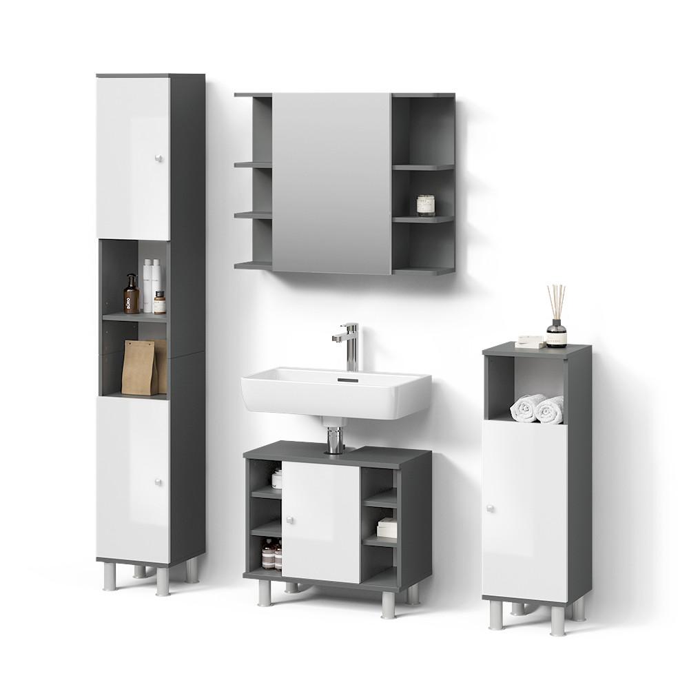 BADMÖBEL-SET Fucino Anthrazit 4 Teile - Anthrazit, Holzwerkstoff (60/54/32cm) - Livinity®