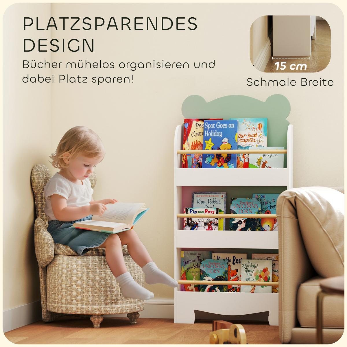 KINDER-BÜCHERREGAL MDF Grün - Grün, Holzwerkstoff (15/110/55cm) - AIYAPLAY