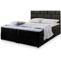 BOXBETT KERLO 200x200 cm mit Matratze und Topper, H2+H3 - Schwarz - Schwarz, Holz (200/200cm) - MASSENO