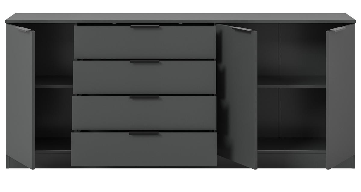 SIDEBOARD grau 185 x 80 cm, Kommode mit viel Stauraum - Schwarz/Grau, Holzwerkstoff/Kunststoff (185/80/35cm) - Inn.Furn