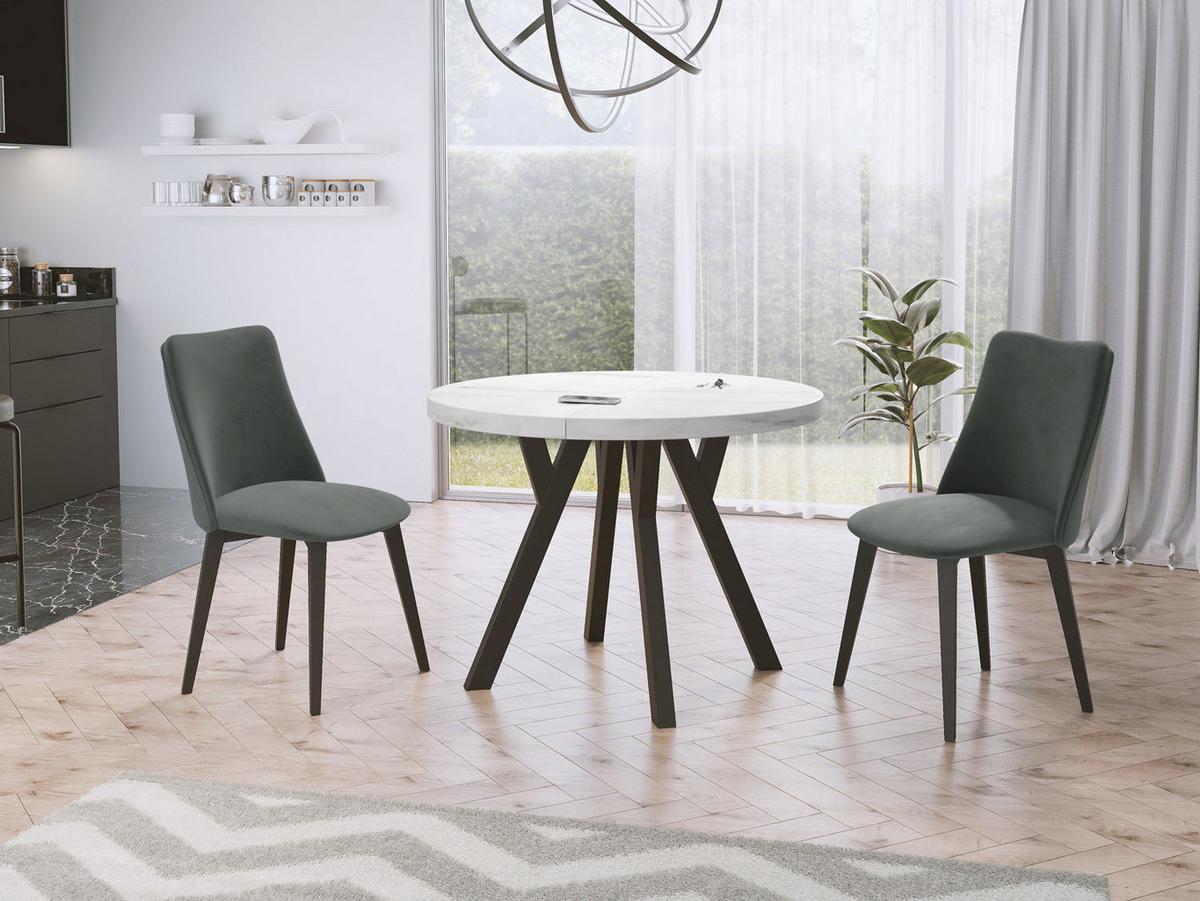 ESSTISCH Twixy runder ausziehbarer, Marmor Weiß 100-200/100/76 cm - Ecru/Schwarz, Holz/Holzwerkstoff (100/200/76cm) - WFL GROUP