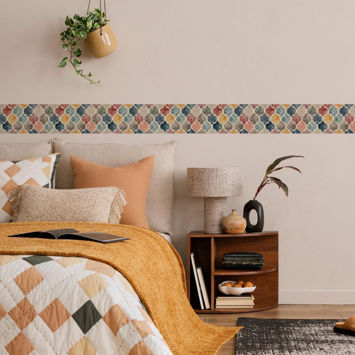 TAPETENBORDÜRE Selbstklebend Aquarell ORNAMENTE Abstraktion Vintage - Blau/Beige, Papier (10/300/300cm) - Muralo