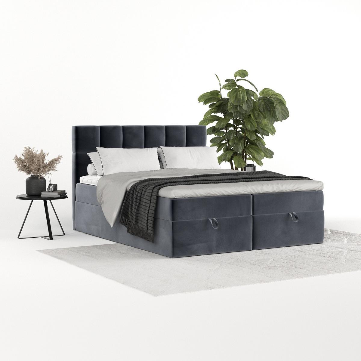 BOXBETT Savio 140/200 cm Dunkelgrau im Kronos Stoff - Dunkelgrau/Schwarz, Holz/Holzwerkstoff (140/200cm) - AltaBeds