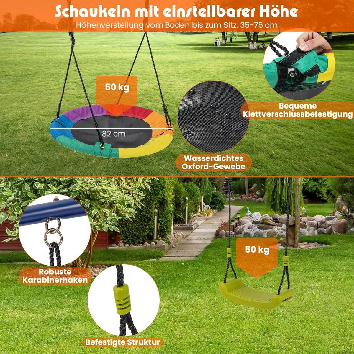 SCHAUKELSET 4-in-1 Blau - Blau, Metall (350/171/151cm) - COSTWAY