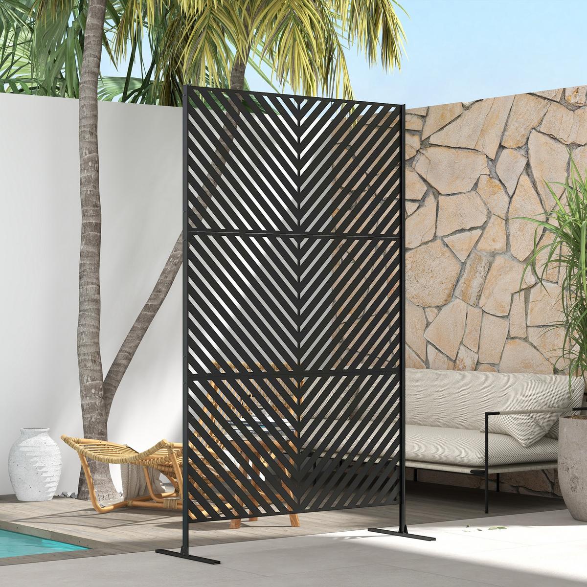 GARTENSICHTSCHUTZ, Stahl, Schwarz - Schwarz, Metall (45/198cm) - Outsunny