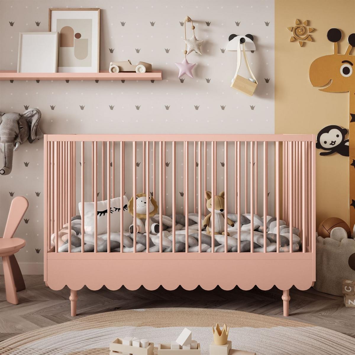 KINDERBETTCHEN BABUSHKA mit Matratze, Natürlich Rosa - Rosa, Holzwerkstoff
