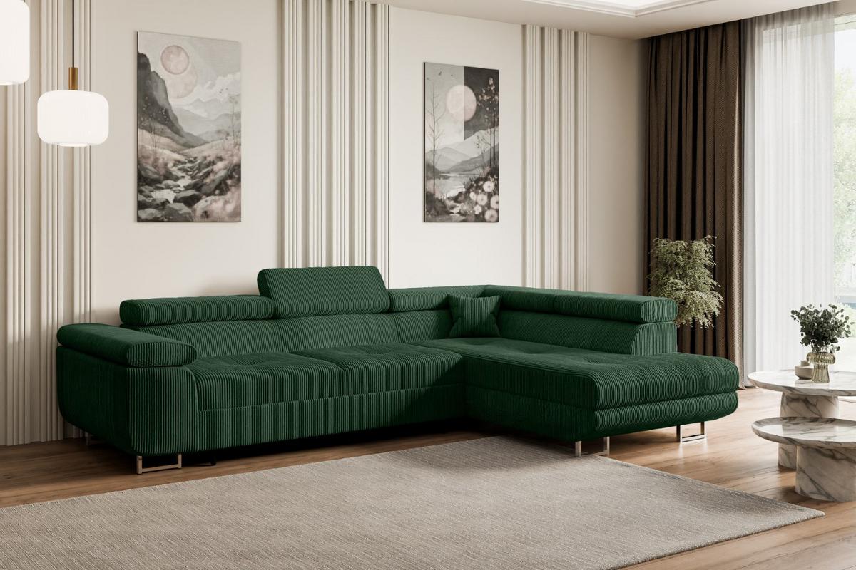 ECKSOFA mit Schlaffunktion und Bettkasten GUSA-L 272x202x107 cm Grün Cord - Silberfarben/Grün, Holzwerkstoff/Textil (272/202cm) - ALTDECOR