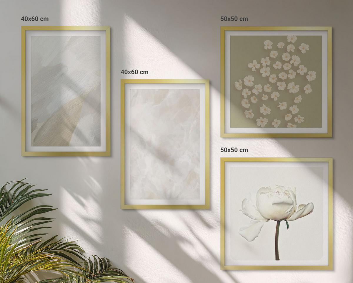 BILDER SET 4er Set - 50x50 cm & 40x60 cm Goldrahmen - Blumen, modische Boho-Texturen - Goldfarben, Kunststoff (50/50cm) - TULUP