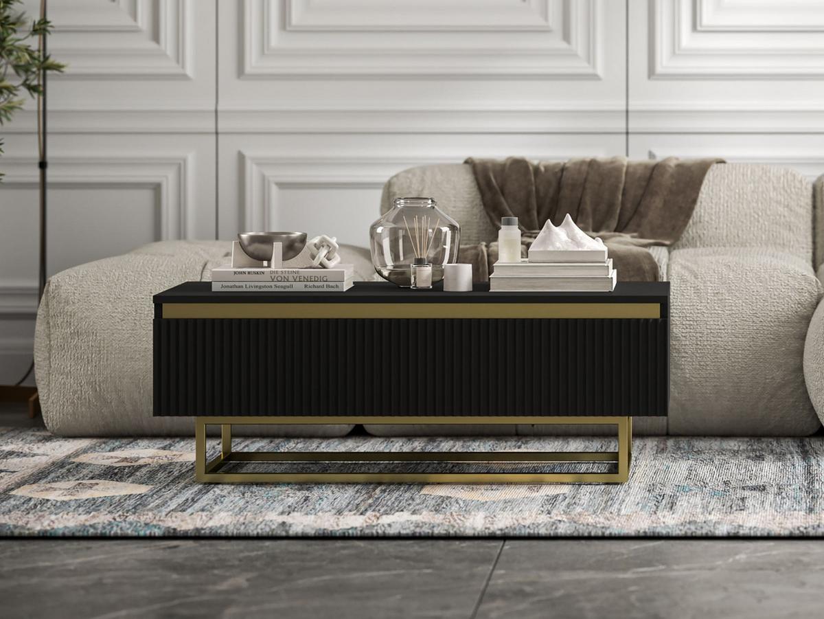 COUCHTISCH Selene Schwarz matt 109 cm mit Metallrahmen - Goldfarben/Schwarz, Holzwerkstoff/Metall (50/109/39cm) - Meble Lindner