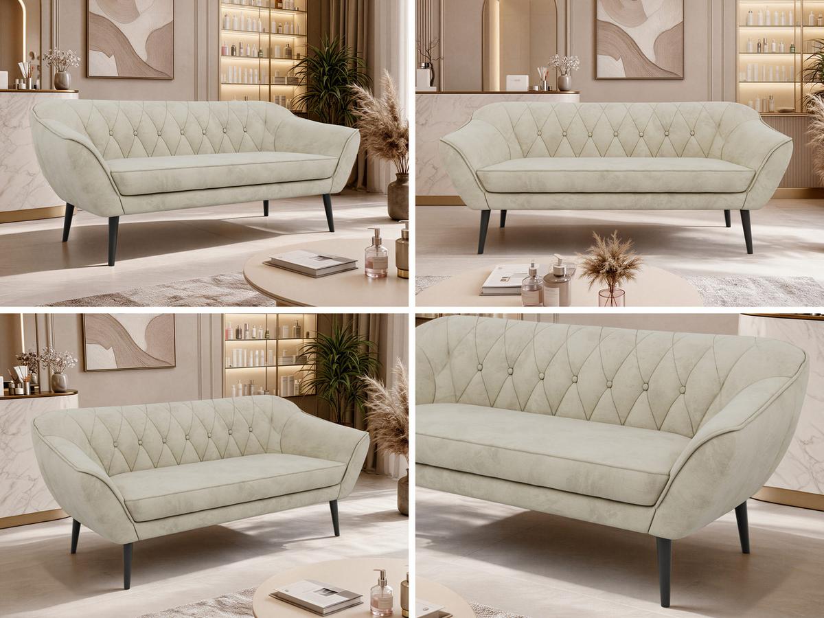 3-SITZER-SOFA PIRS - Beige Velvet - Schwarze Beine - Beige/Schwarz, Holzwerkstoff/Textil (180/75/74cm) - MKS