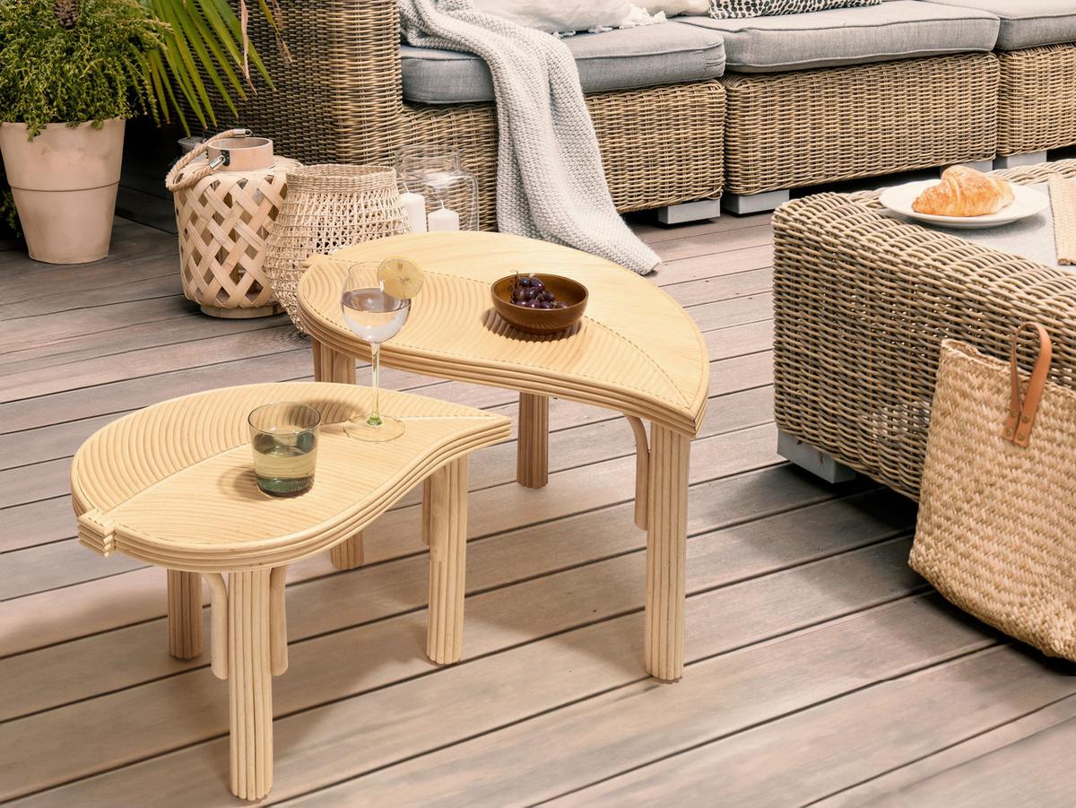 COUCHTISCH 2er-Set Rattan Naturfarben - Naturfarben, Naturmaterialien (48/70/44cm) - Beliani