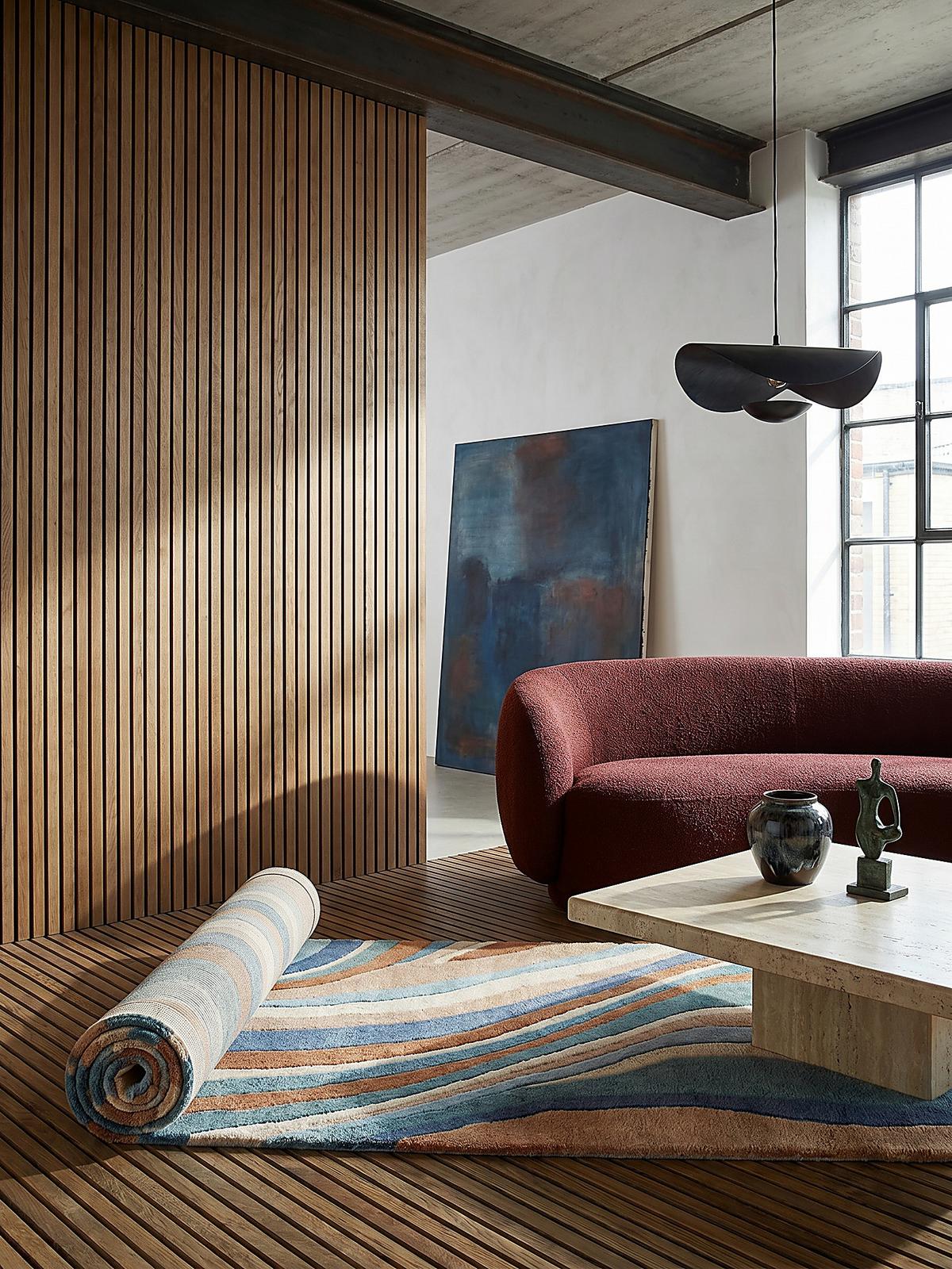 WOLLTEPPICH DERWENT, abstrakt, Blau-Bunt, 60 x 230 cm - Multicolor, Textil (230/60cm) - KADIMA DESIGN