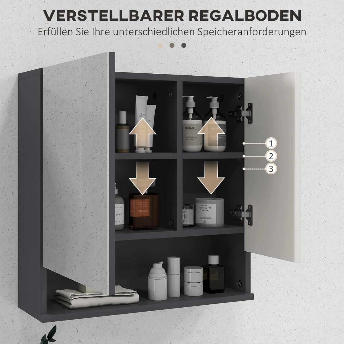SPIEGELSCHRANK Spanplatte Glas Grau - Grau, Holzwerkstoff (55/55/17cm) - Kleankin