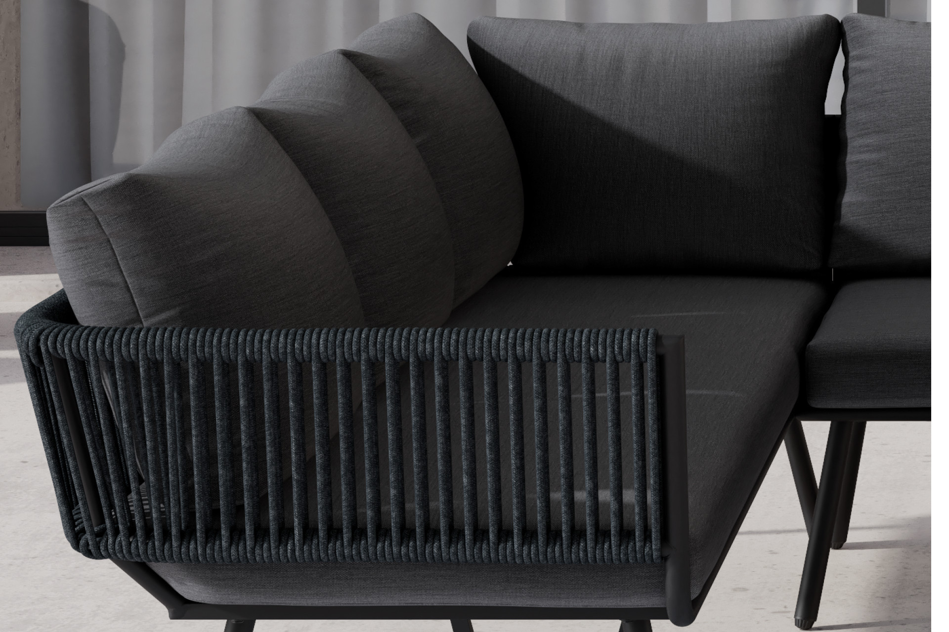 Dining Loungeset inkl. Sitz- und Rückenkissen Dunkelgrau Bezüge abnehmbar Outdoorstoff Armteil und Rückenlehne Textilgeflecht Webstoff 