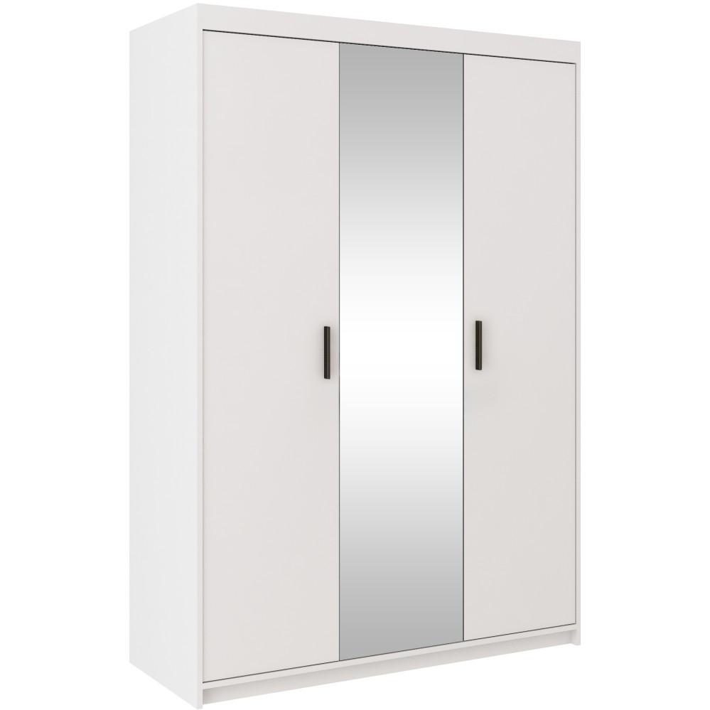 DREHTÜRENSCHRANK Elena mit 3 Türen, mit Spiegel, Weiß - Weiß, Holzwerkstoff (130/190/53cm) - Beautysofa