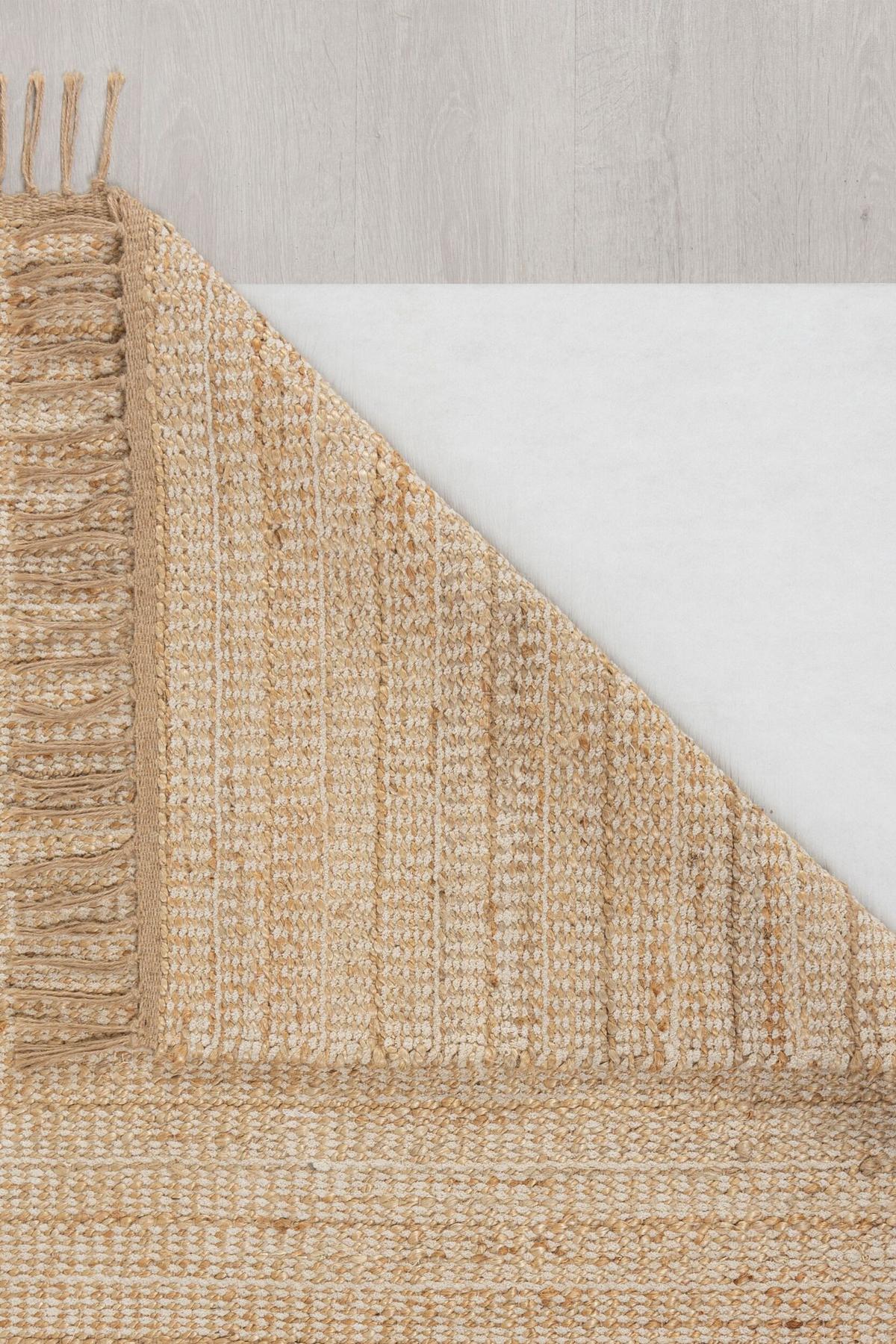 JUTETEPPICH handgewebt mit Fransen CONWY, einfarbig, Beige, 200 x 290 cm - Beige, Textil (200/290cm) - KADIMA DESIGN