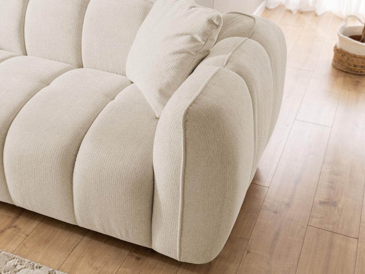 3-SITZER SOFA Nubira in tief gesteppter Bubble-Optik aus weichem Hellbeige Strukturstoff im modernen Design - Beige/Schwarz, Holz/Kunststoff (228/69/89cm) - S-Style Möbel