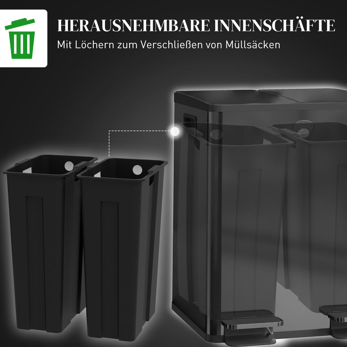 MÜLLEIMER Edelstahl Kunststoff Schwarz - Schwarz, Metall (36/51.6/45.8cm) - HOMCOM