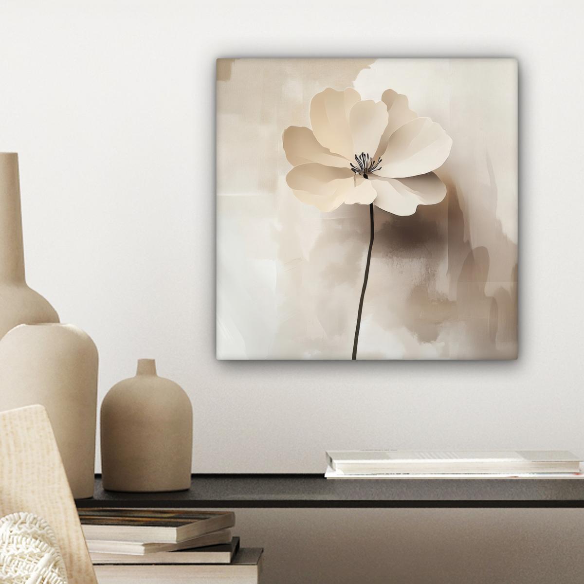 LEINWANDBILD Blume - Beige - Farbe - Schatten Deko Wohnzimmer 20x20 cm - Creme, Textil (20/20cm) - MuchoWow