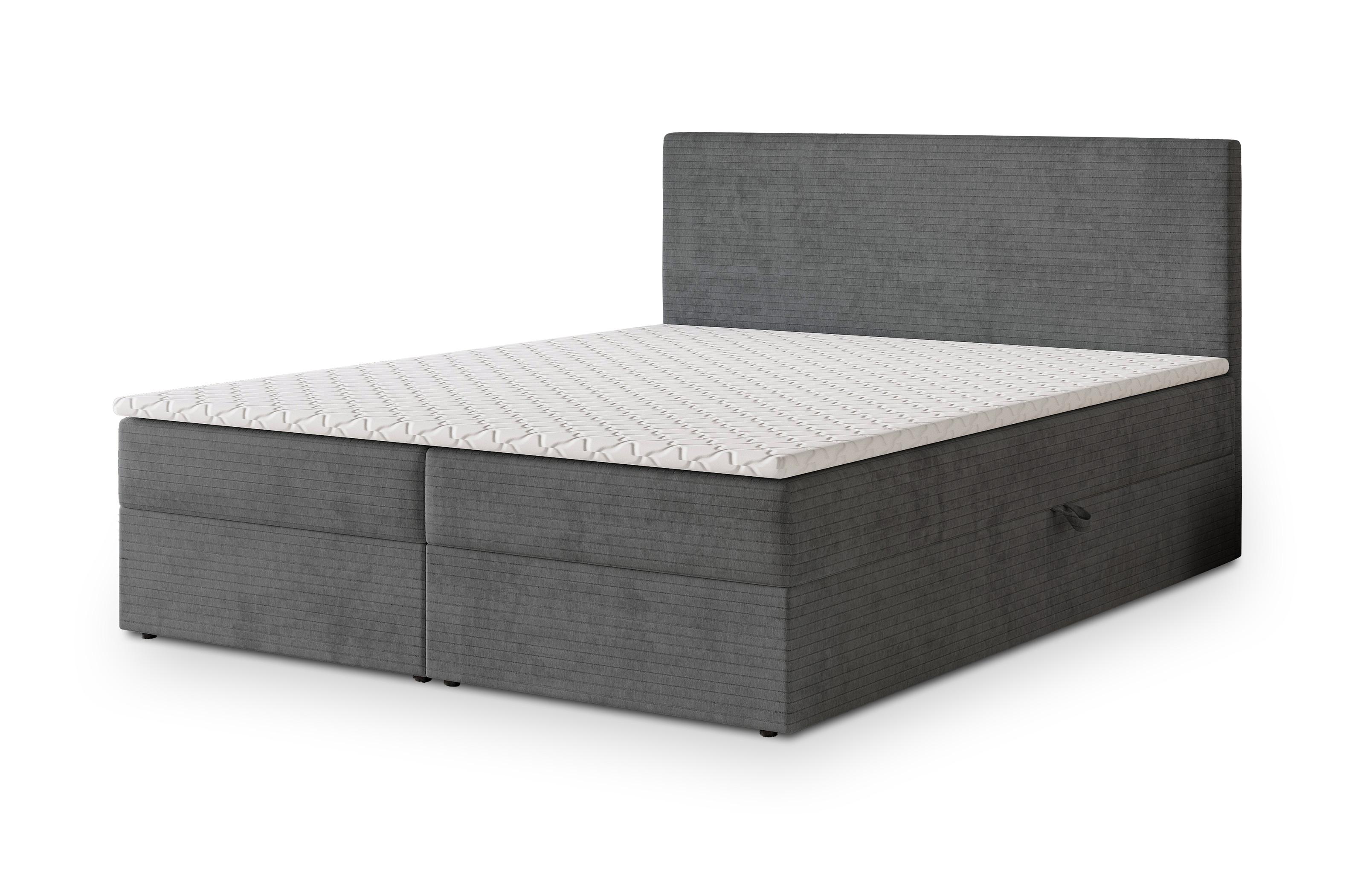 BOXBETT NIRA 180x200 cm mit Matratze und Topper - Grau - Grau, Holz (180/200cm) - MASSENO
