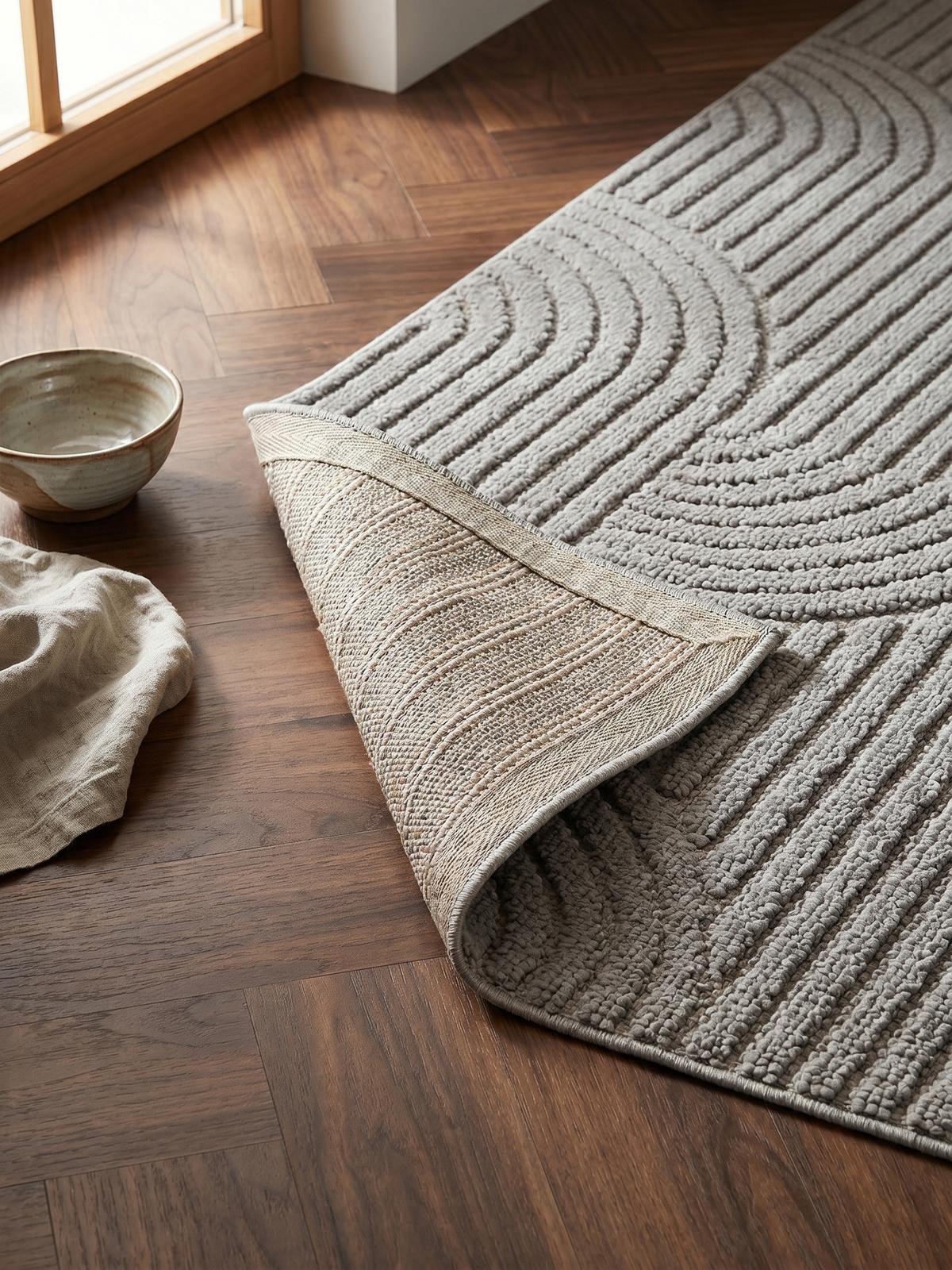 TEPPICH Flachgewebe LANGAU in Silber, mit geometrischen Bögen, 60 x 110 cm - Silberfarben, Textil (110/60cm) - KADIMA DESIGN