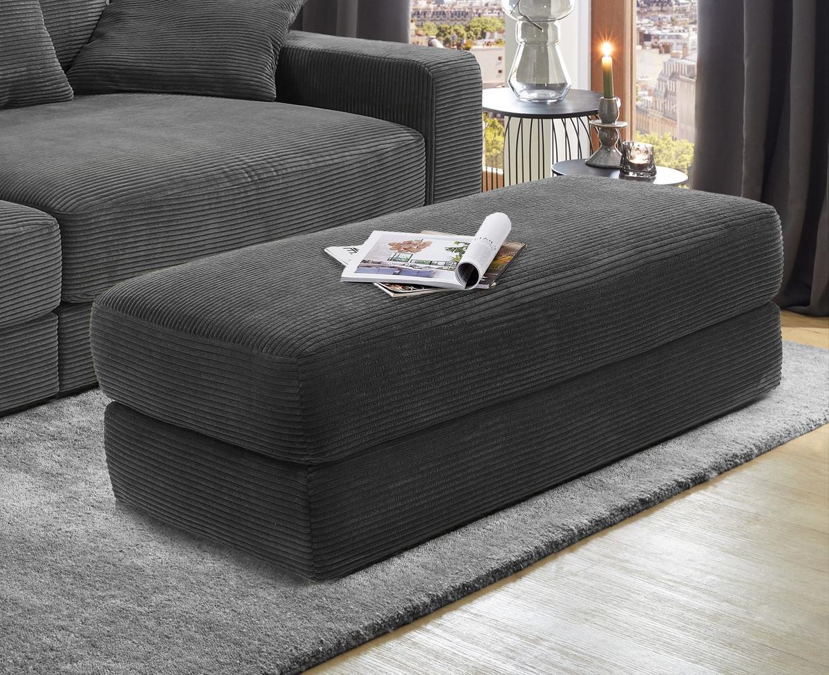 POLSTERHOCKER Federkern B124/T60/H40 cm Cord-Bezug Dunkelgrau / 15255 - Dunkelgrau/Schwarz, Kunststoff/Textil (124/40/60cm) - luma-home