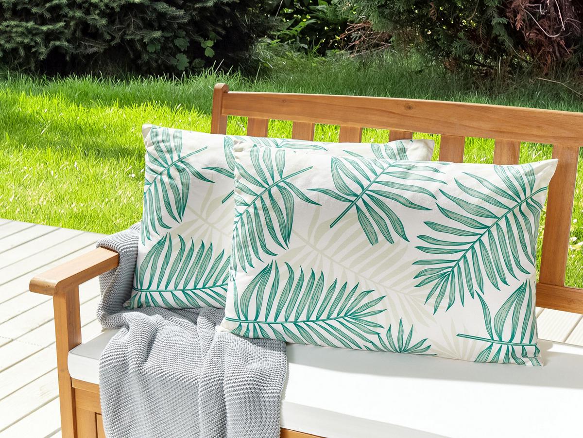 GARTENKISSEN 2er-Set Blattmuster beige/ grün 40/60 cm Poggio - Beige, Textil (40/60cm) - Beliani