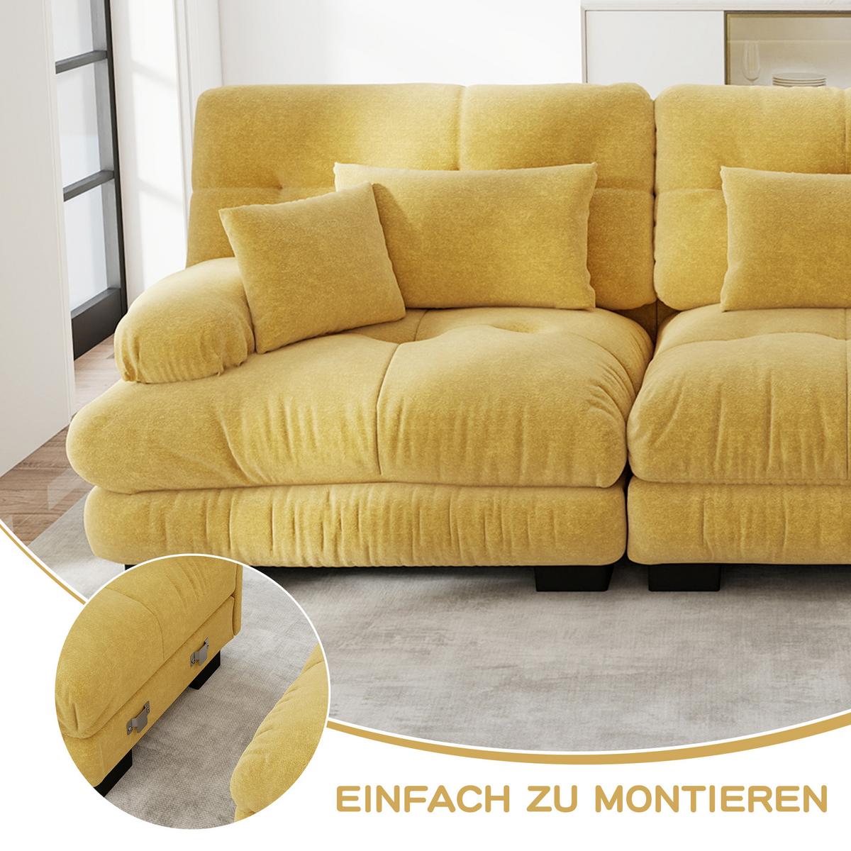 ECKSOFA Modulares 313cm Chenille Cloud-Sofa mit Ottoman für das Wohnzimmer - Gelb, Textil (313/145cm) - Urban Meuble