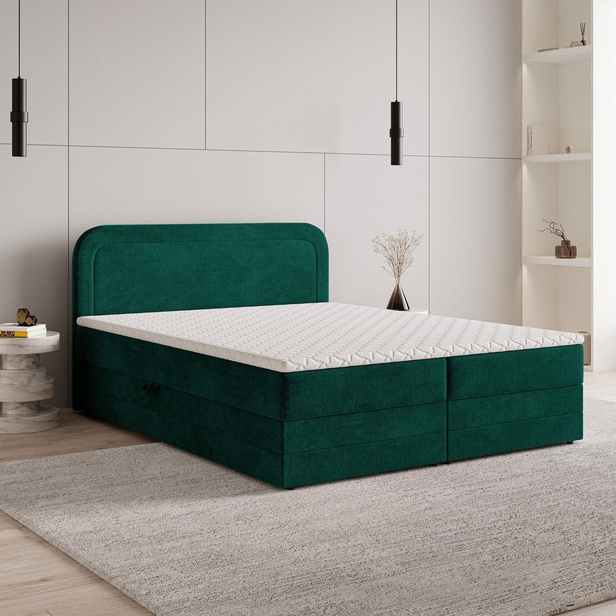 BOXBETT ARMEL 160x200 cm mit Matratze und Topper - Grün - Grün, Holz (160/200cm) - MASSENO