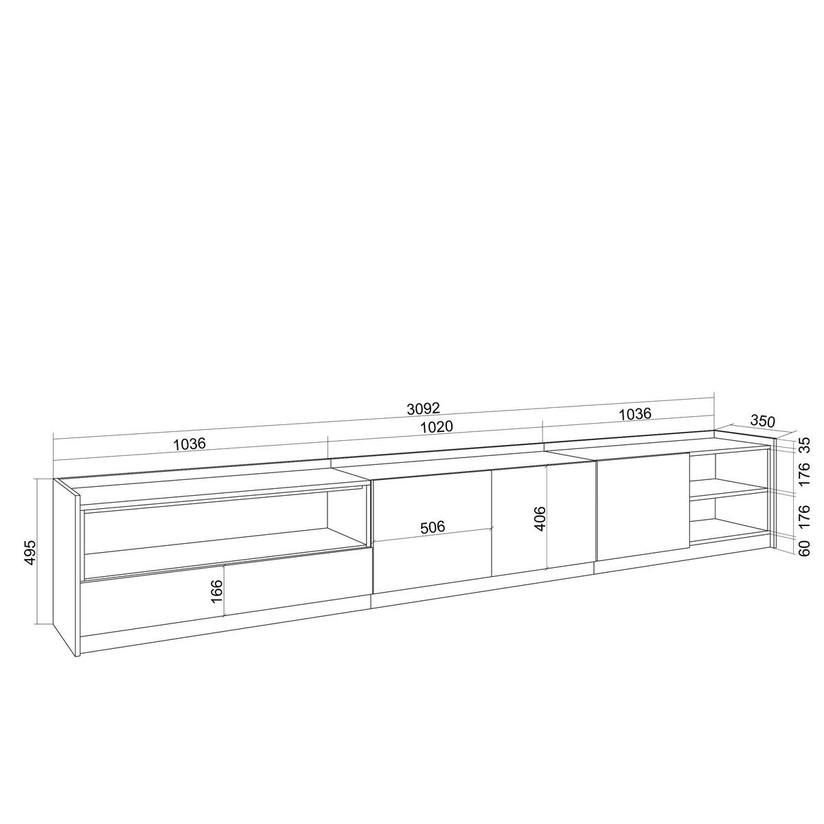 LOWBOARD, Dunkler Eiche und Schwarz, 310/37/50cm - Hellbraun, Holzwerkstoff (310/50/37cm) - Skraut Home