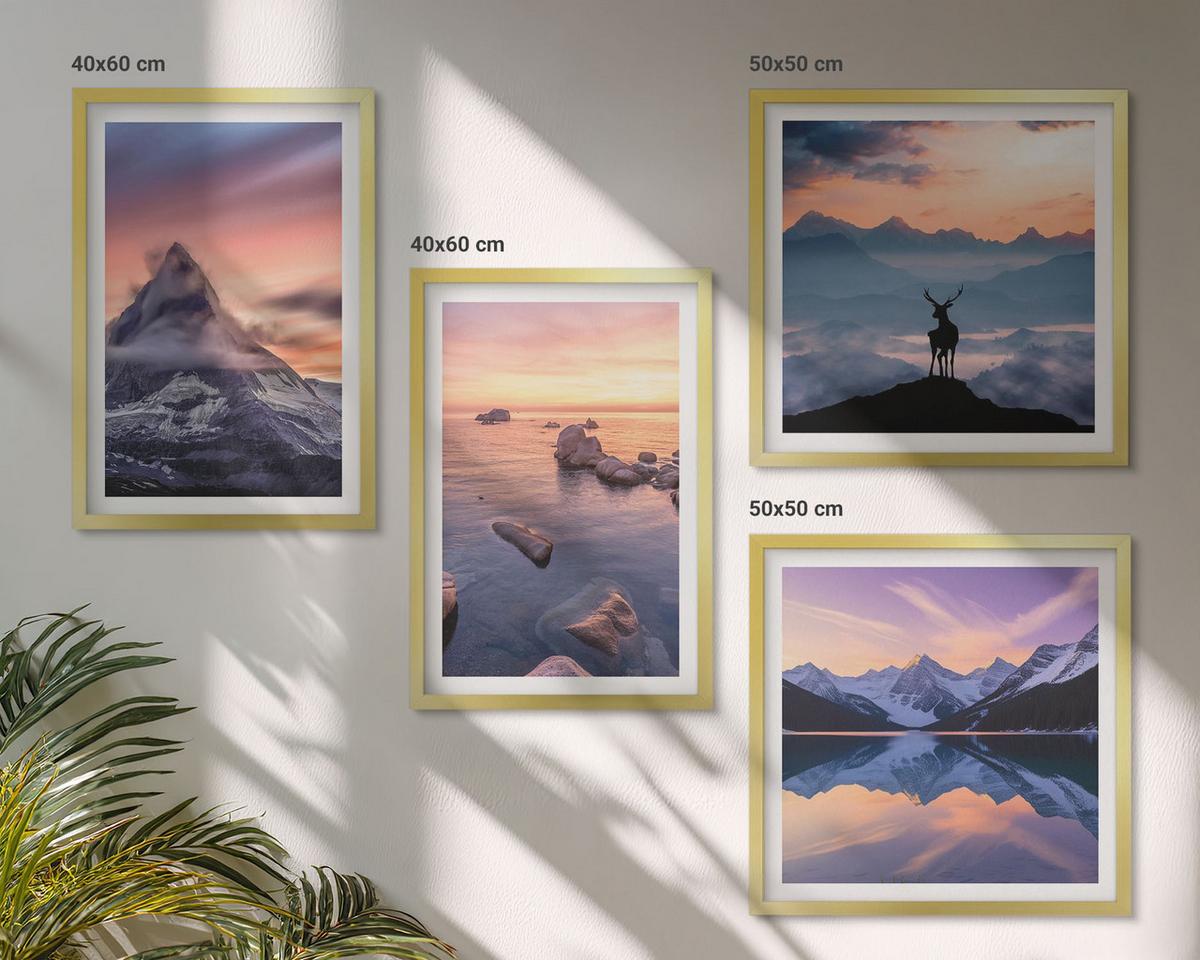 BILDER SET 4er Set - 50x50 cm & 40x60 cm Goldrahmen - Landschaften Berge Seen jelen - Goldfarben, Kunststoff (50/50cm) - TULUP