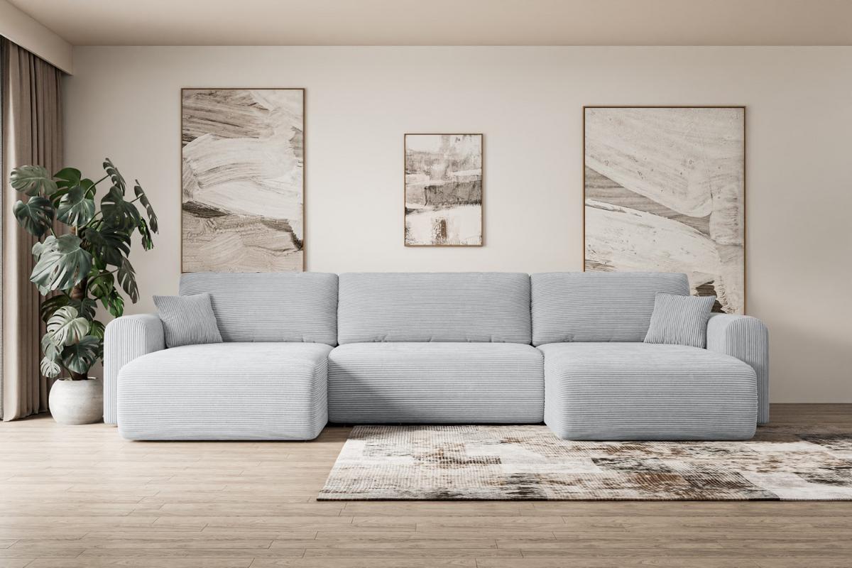 WOHNLANDSCHAFT mit Schlaffunktion und Bettkasten ORRO-U - 362x145x83 cm Grau Cord - Schwarz/Grau, Holzwerkstoff/Kunststoff (362/83/145cm) - ALTDECOR