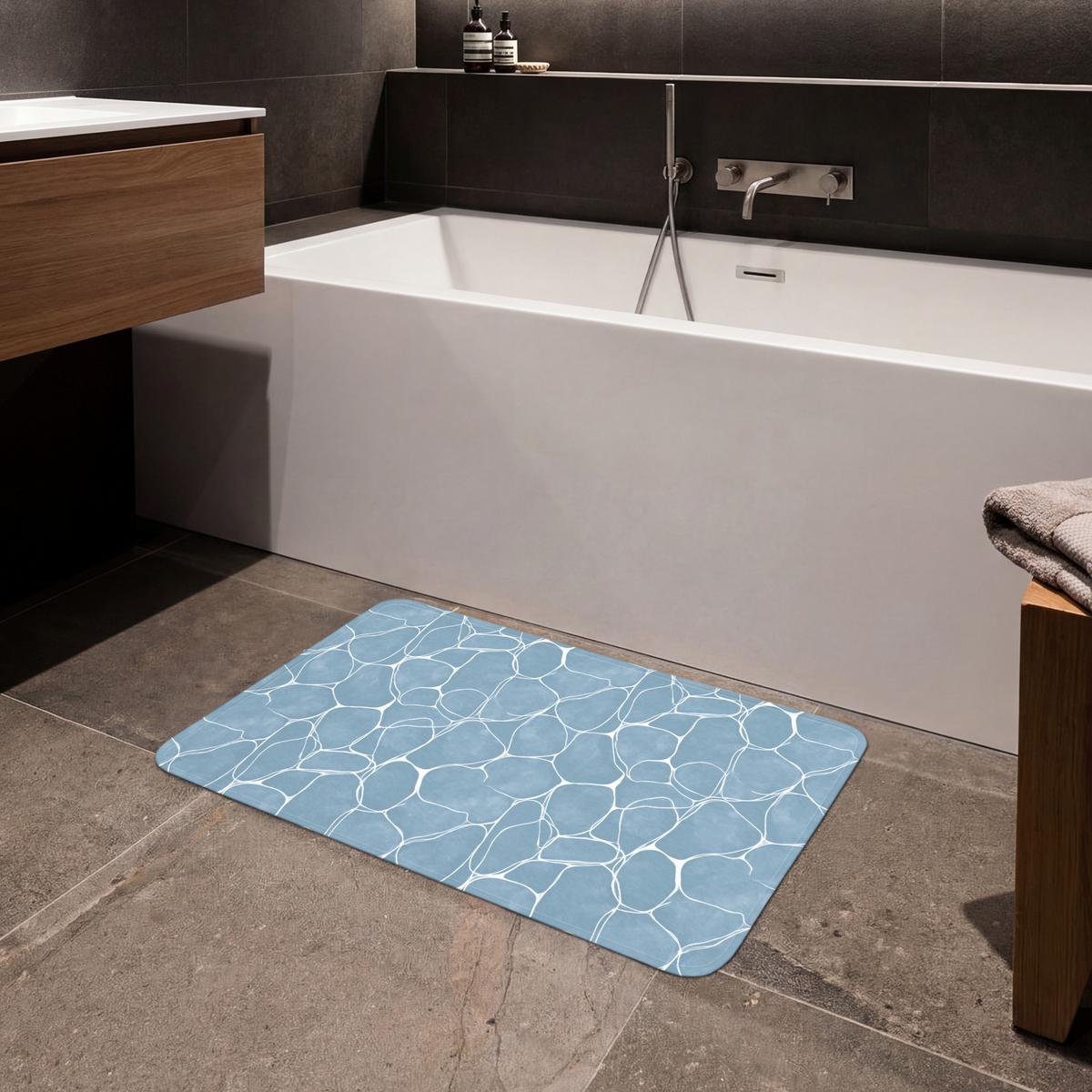 BADEMATTE Organisch - Muster - Blau 80x50 cm - Hellblau, Textil (80/50cm) - OnlyWow